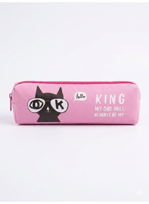 Cute cartoon-themed leather school pencil case with zipper, pink pen holder
