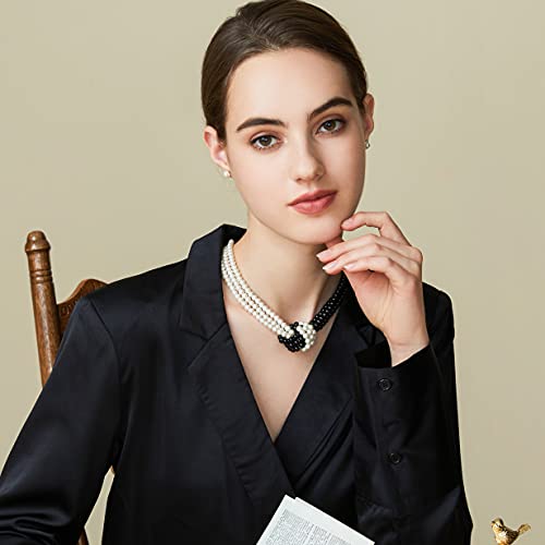 Coucoland 1920s Imitation Pearls Necklace 20s Gatsby Knot Pearl Necklace 1920s Flapper Pearls Accessories Two-tone Stitching Style (Black and White) - Image 4