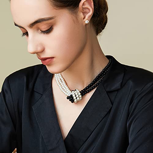 Coucoland 1920s Imitation Pearls Necklace 20s Gatsby Knot Pearl Necklace 1920s Flapper Pearls Accessories Two-tone Stitching Style (Black and White) - Image 3
