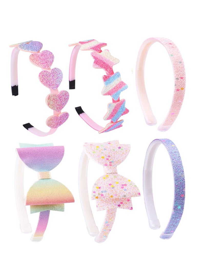 شراء جوي مجموعة من 6 عصابات رأس لامعة للبنات، إكسسوارات شعر للأطفال، على شكل فيونكة/قلب/نجمة، رباط شعر جميل للأطفال الصغار/الفتيات/المراهقات - Image 1