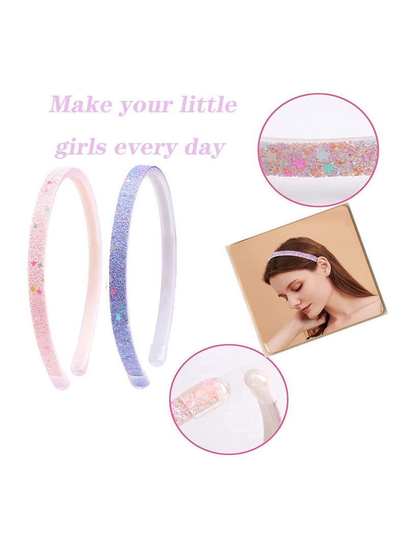 شراء جوي مجموعة من 6 عصابات رأس لامعة للبنات، إكسسوارات شعر للأطفال، على شكل فيونكة/قلب/نجمة، رباط شعر جميل للأطفال الصغار/الفتيات/المراهقات - Image 3