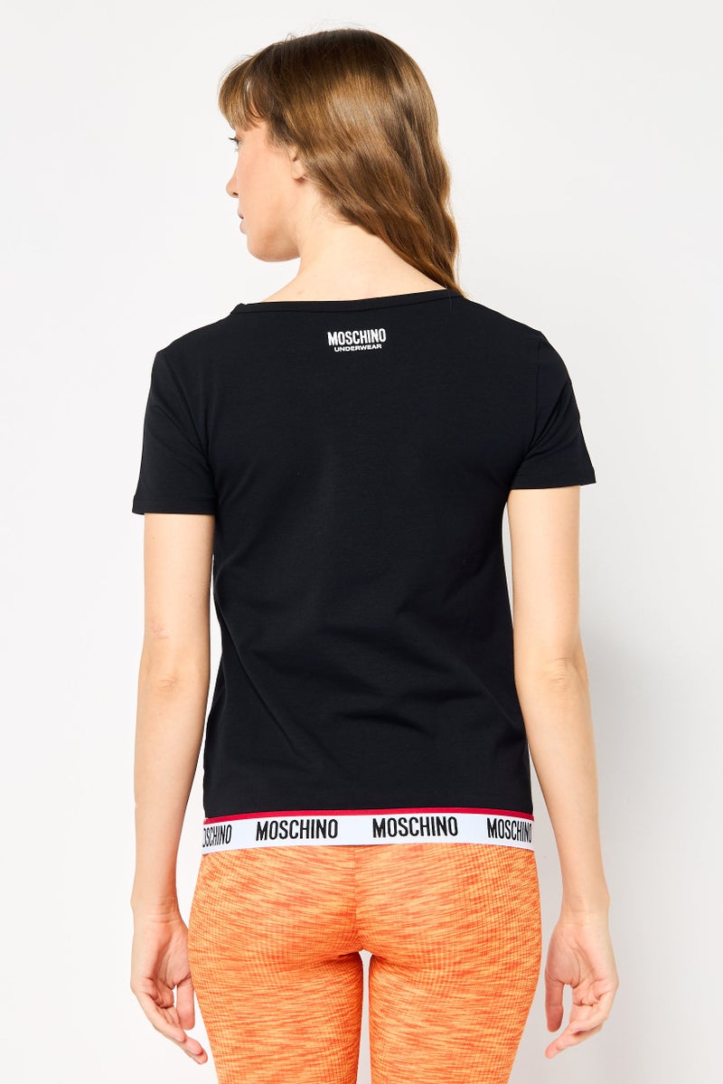 MOSCHINO Women Brand Logo Short Sleeves Sleepwear T-Shirt, Black  - Image 4
