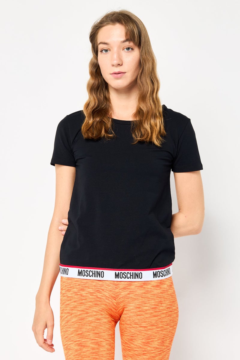 MOSCHINO Women Brand Logo Short Sleeves Sleepwear T-Shirt, Black  - Image 1