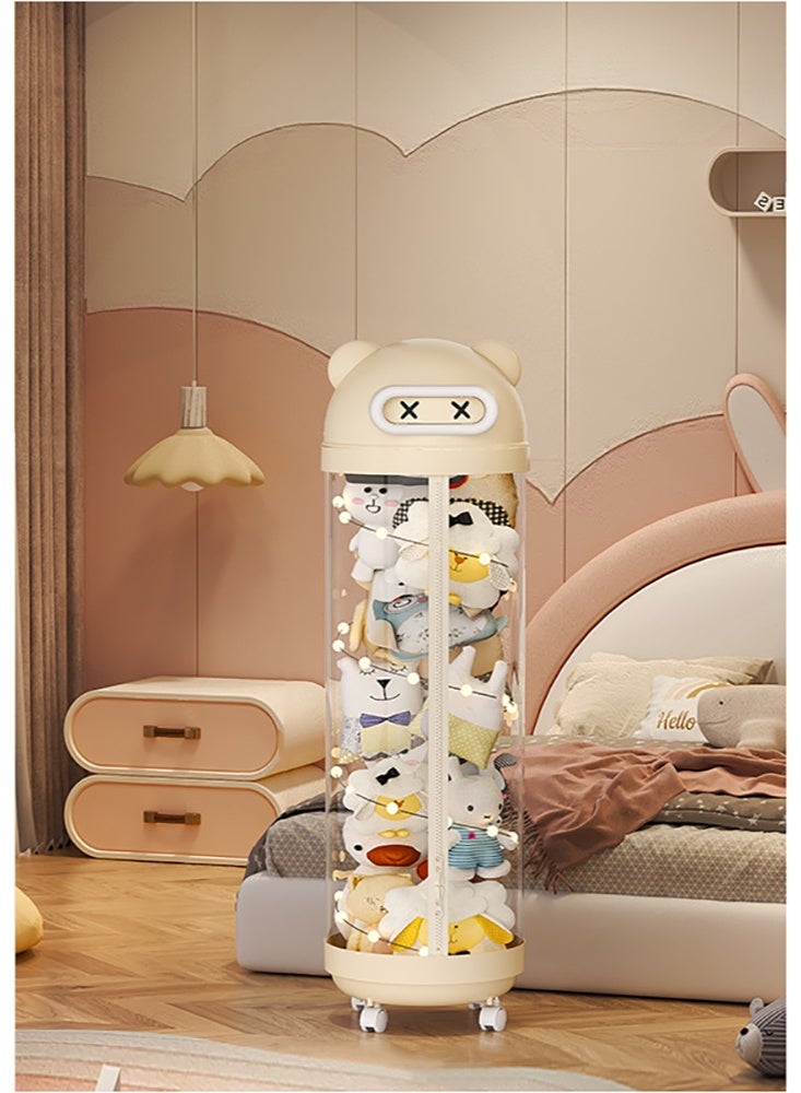 Stuffed Animal Storage Tube, Vertical Transparent Storage Bucket with Light & Wheels for Teddies and Dolls, Cylinder Plush Toy Storage Organizer for Nursery Room Bedroom Living Room (Yellow, 115cm)  - Image 1