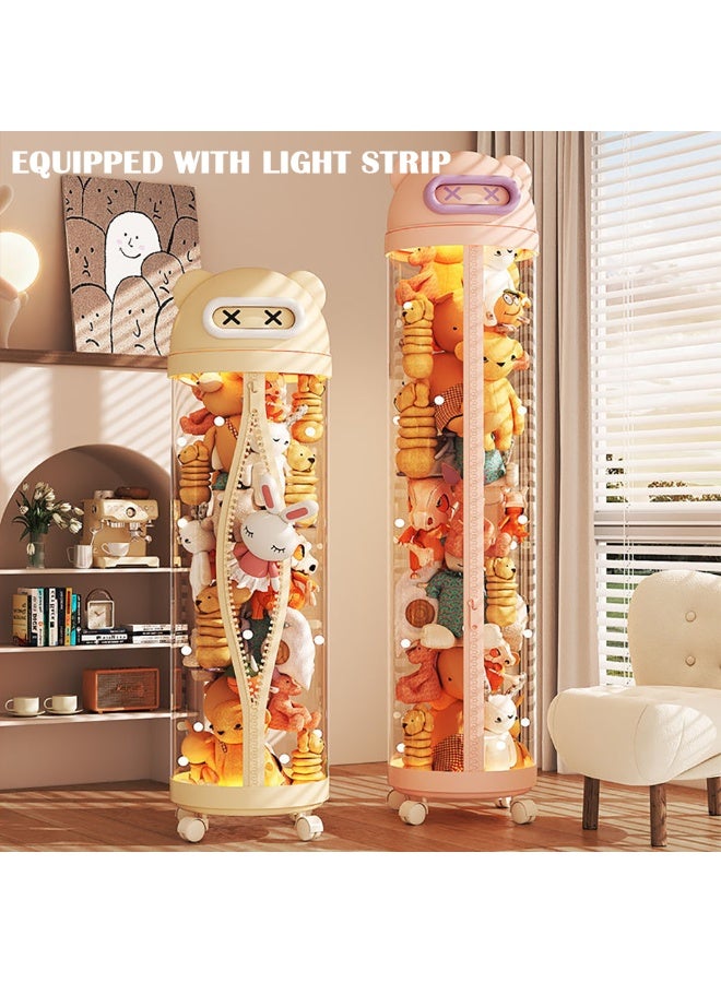 Stuffed Animal Storage Tube, Vertical Transparent Storage Bucket with Light & Wheels for Teddies and Dolls, Cylinder Plush Toy Storage Organizer for Nursery Room Bedroom Living Room (Yellow, 115cm)  - Image 3