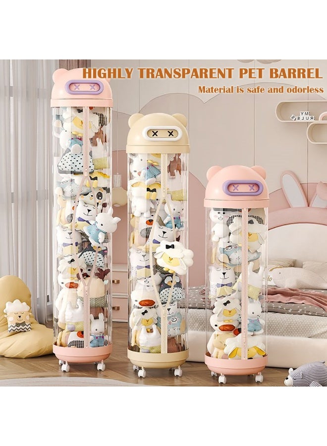 Stuffed Animal Storage Tube, Vertical Transparent Storage Bucket with Light & Wheels for Teddies and Dolls, Cylinder Plush Toy Storage Organizer for Nursery Room Bedroom Living Room (Yellow, 115cm)  - Image 4