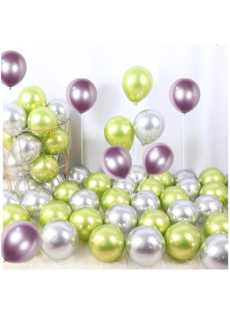بوكسوودس 60 قطعة من البالونات الفضية والليلكية والأخضر الليموني والكروم لتزيين حفلات أعياد الميلاد والذكرى السنوية وحفلات الزفاف ورأس السنة الجديدة - Image 1