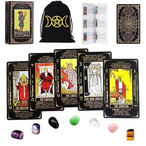 Fofeadm Tarot Cards Set with Guide BookLinen Carry BagChakra Stones 78 Classic Original Tarot Cards Deck Fortune Telling Game with Meanings on Them for Beginners to Expert - Image 1
