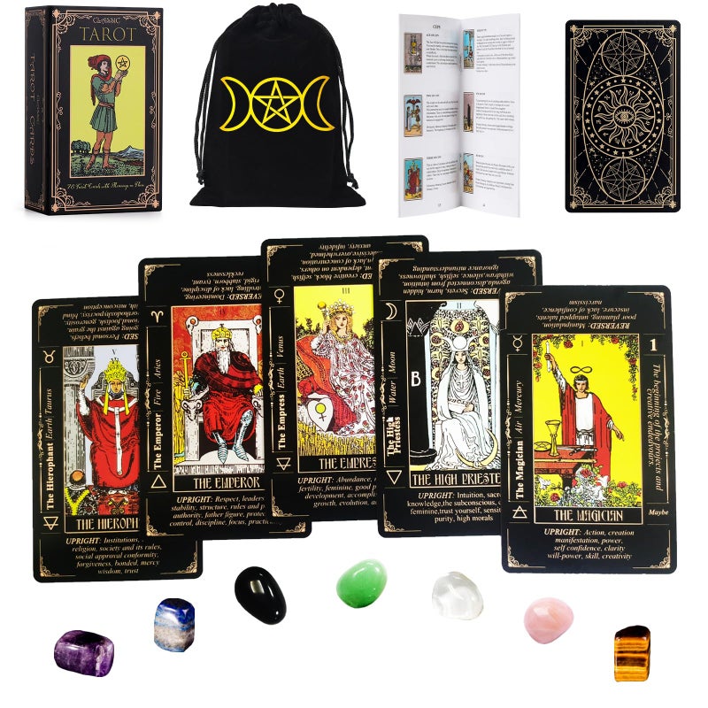 Fofeadm Tarot Cards Set with Guide BookLinen Carry BagChakra Stones 78 Classic Original Tarot Cards Deck Fortune Telling Game with Meanings on Them for Beginners to Expert - Image 3