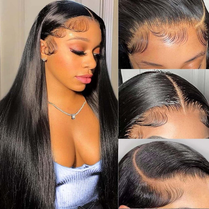 MIRTHFUL Straight Lace Front Wigs Human Hair Pre Plucked 180% Density 13x4 HD Lace Frontal Glueless Wigs Human Hair for Women Natural Black Color 26 Inch - Image 2