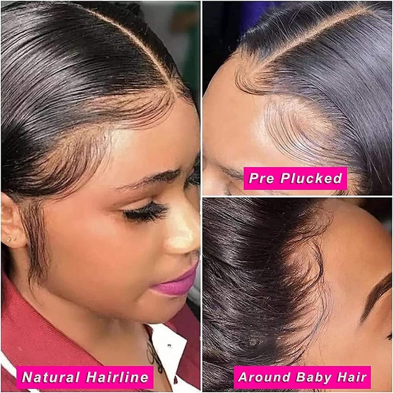 MIRTHFUL Straight Lace Front Wigs Human Hair Pre Plucked 180% Density 13x4 HD Lace Frontal Glueless Wigs Human Hair for Women Natural Black Color 26 Inch - Image 5