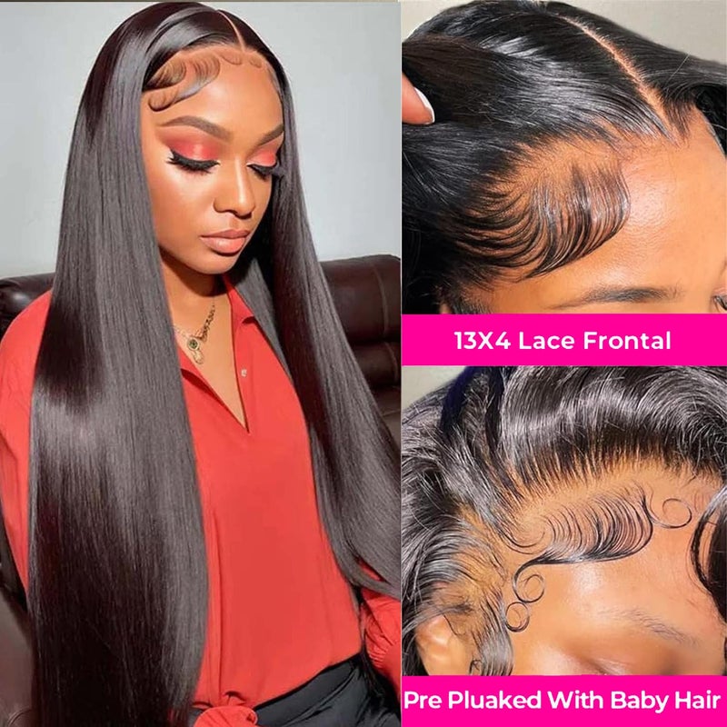 MIRTHFUL Straight Lace Front Wigs Human Hair Pre Plucked 180% Density 13x4 HD Lace Frontal Glueless Wigs Human Hair for Women Natural Black Color 26 Inch - Image 4