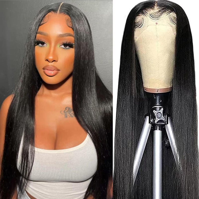 MIRTHFUL Straight Lace Front Wigs Human Hair Pre Plucked 180% Density 13x4 HD Lace Frontal Glueless Wigs Human Hair for Women Natural Black Color 26 Inch - Image 3