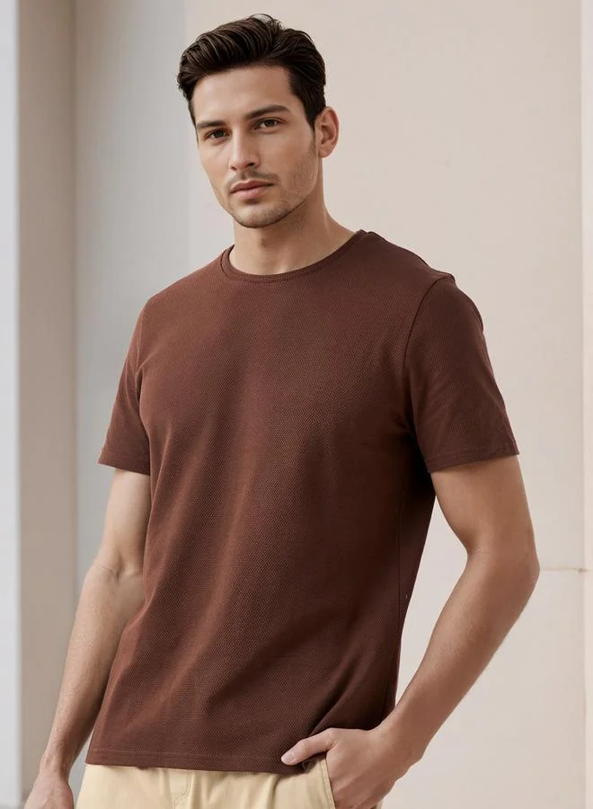 Iconic Iconic Men's Regular Fit Crew Neck Short Sleeves Textured T-shirt