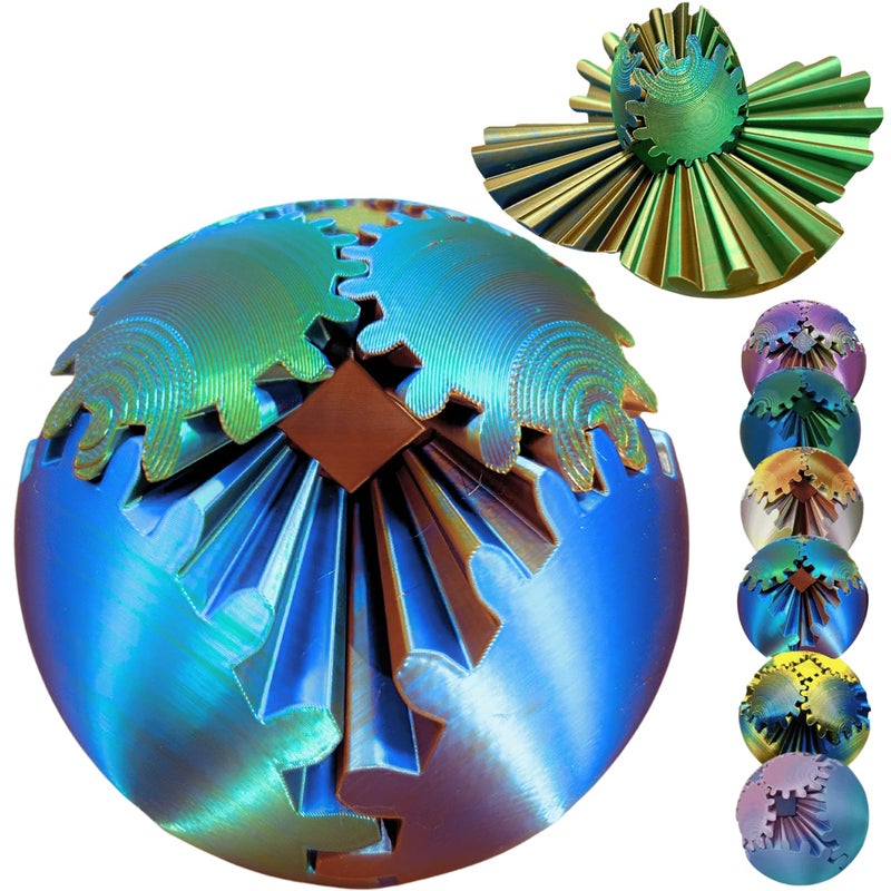 ULTHOOL Gear Ball 3D Printed Spin Ball Cube Fidget Toys Gear Sphere Fidget Toy GearSphere Desk Toy Stress Fidget Balls Fidgets Spinners for Adults Kids Anxiety Relaxing Laser Blue Gold 31 Inch - Image 2