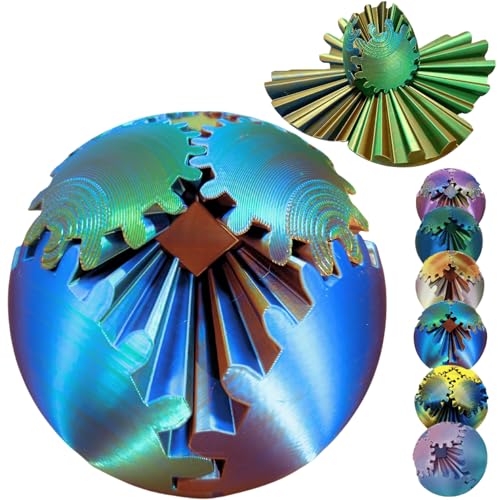 ULTHOOL Gear Ball 3D Printed Spin Ball Cube Fidget Toys Gear Sphere Fidget Toy GearSphere Desk Toy Stress Fidget Balls Fidgets Spinners for Adults Kids Anxiety Relaxing Laser Blue Gold 31 Inch - Image 1