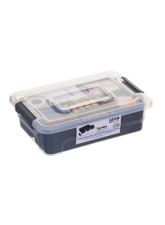 Five Simply Smart Samba Durable Polypropylene Storage Compartment Box Clear and Black 1.5 L 160426