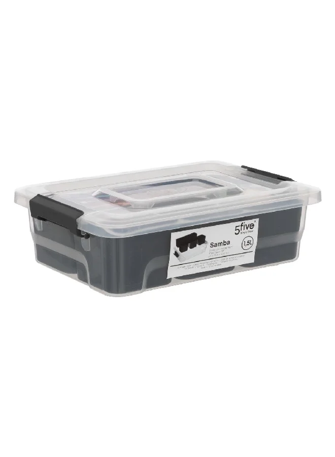 Five Simply Smart Samba Durable Polypropylene Storage Compartment Box Clear and Black 1.5 L 160426