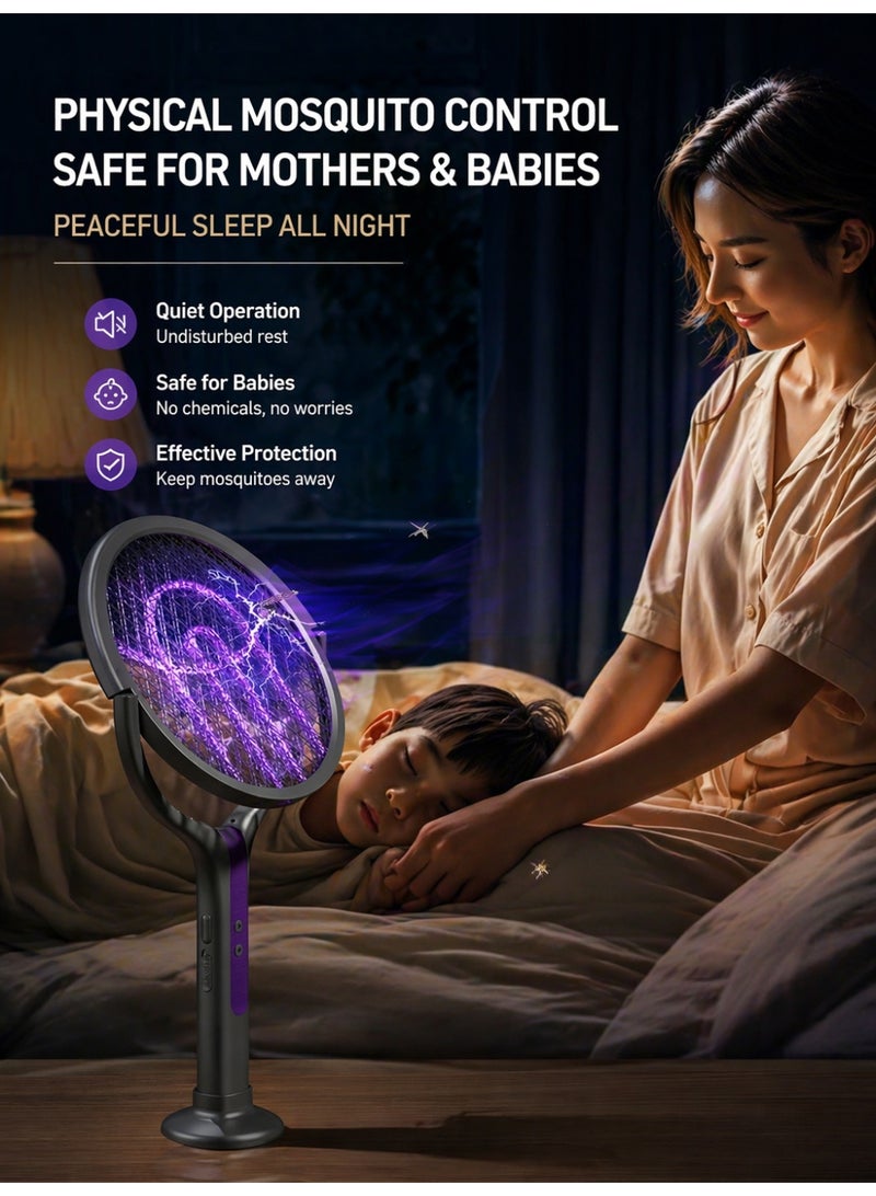 YXPRO 2-in-1 Telescopic Electric Mosquito Swatter and Bug Zapper, Rechargeable Mosquito Trap Lamp with 90° Rotating Head, 5-Layer Safety Mesh, Extendable Handle and Type-C Charging Base for Indoor and Outdoor Use - Image 3