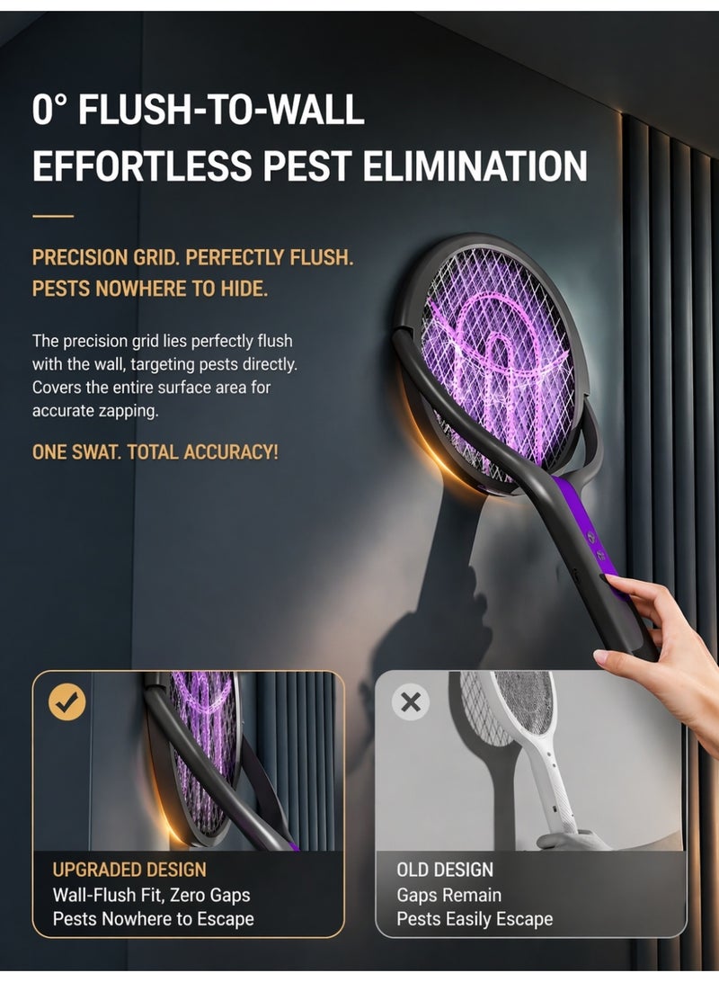 YXPRO 2-in-1 Telescopic Electric Mosquito Swatter and Bug Zapper, Rechargeable Mosquito Trap Lamp with 90° Rotating Head, 5-Layer Safety Mesh, Extendable Handle and Type-C Charging Base for Indoor and Outdoor Use - Image 5