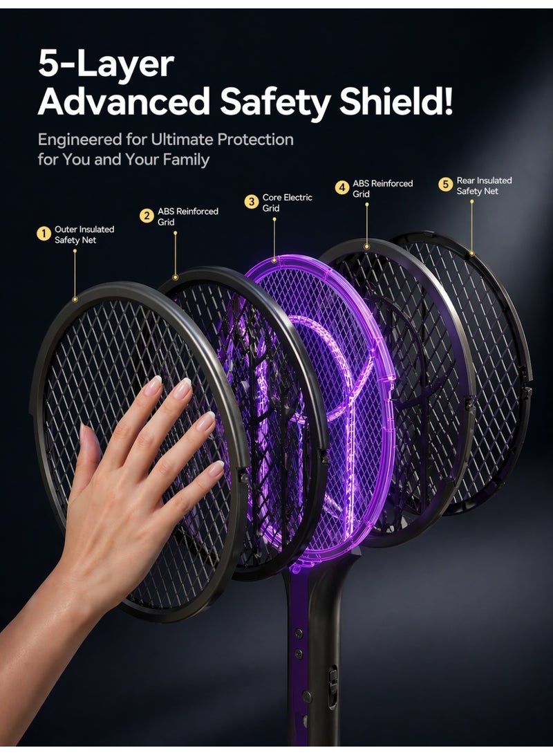 YXPRO 2-in-1 Telescopic Electric Mosquito Swatter and Bug Zapper, Rechargeable Mosquito Trap Lamp with 90° Rotating Head, 5-Layer Safety Mesh, Extendable Handle and Type-C Charging Base for Indoor and Outdoor Use - Image 4