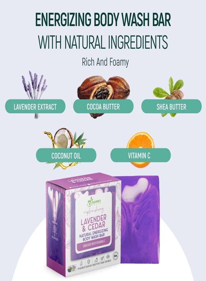 BAMBOEARTH Solid Moisturizing Body Wash Bar Soap - Natural Dry Gel Bodywash Shower Bars With Plant Based Essential Oil And Zero Waste Packaging - Use With Hair Shampoo & Conditioner (Lavender & Cedar) - Image 2
