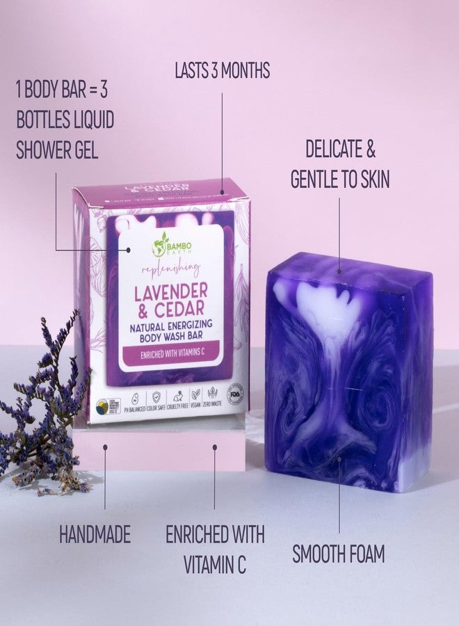 BAMBOEARTH Solid Moisturizing Body Wash Bar Soap - Natural Dry Gel Bodywash Shower Bars With Plant Based Essential Oil And Zero Waste Packaging - Use With Hair Shampoo & Conditioner (Lavender & Cedar) - Image 3