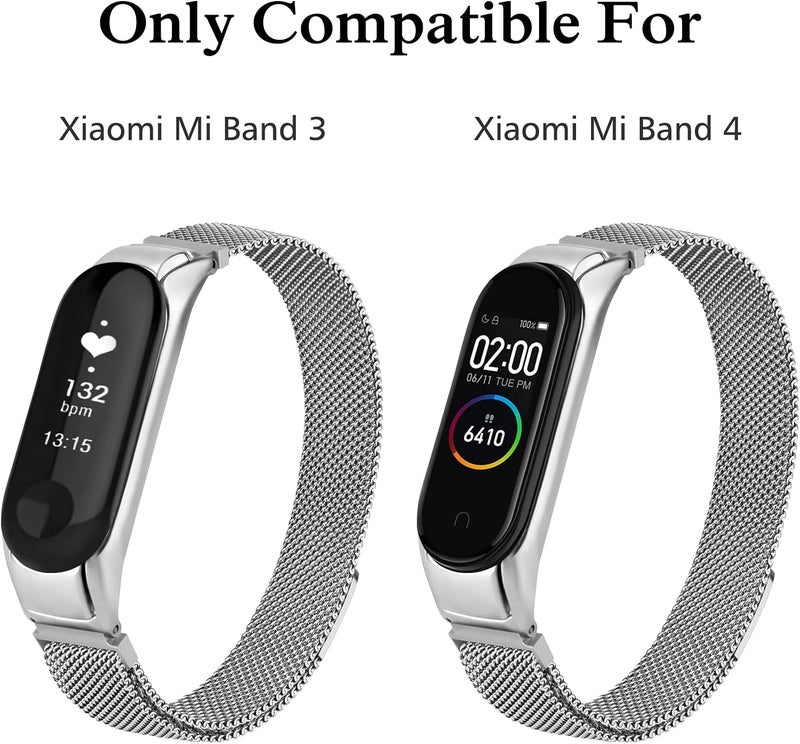 Mugust Stainless Steel Metal Magnet Strap Compatible With Xiaomi Mi Band 4/3, Replacement Bracelet for Mi Smart Band 4, Women Men (Silver), Classic - Image 4