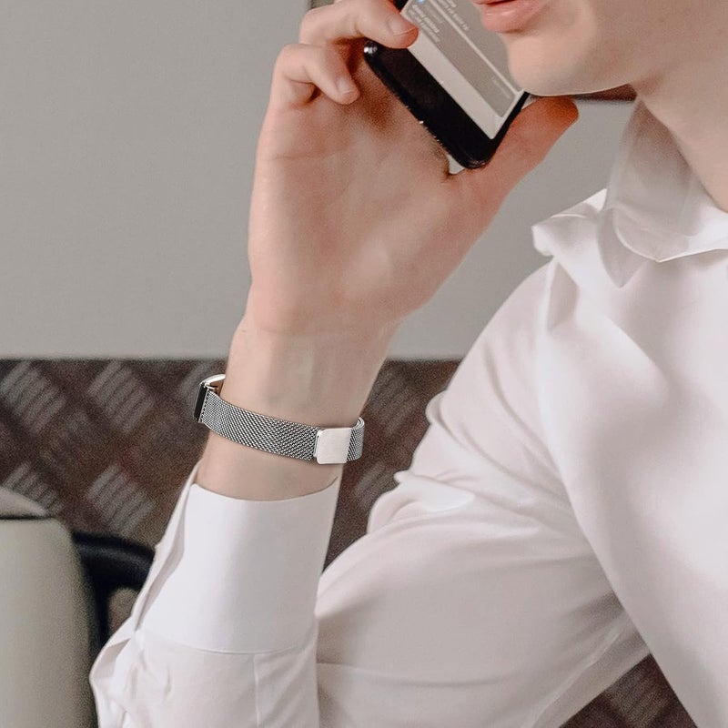Mugust Stainless Steel Metal Magnet Strap Compatible With Xiaomi Mi Band 4/3, Replacement Bracelet for Mi Smart Band 4, Women Men (Silver), Classic - Image 3