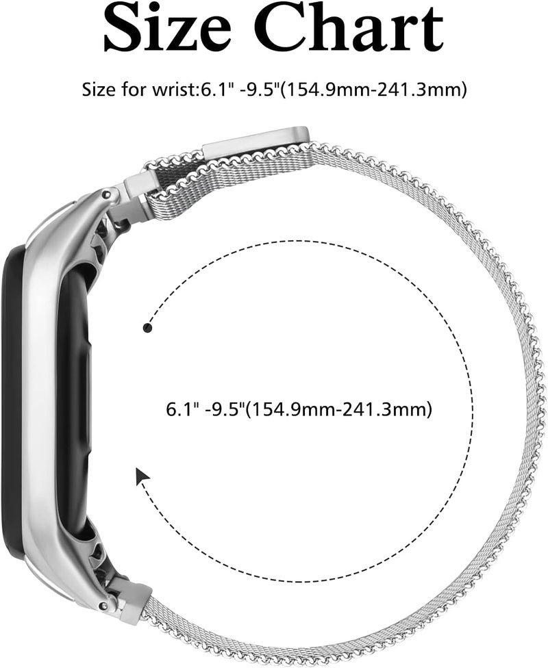 Mugust Stainless Steel Metal Magnet Strap Compatible With Xiaomi Mi Band 4/3, Replacement Bracelet for Mi Smart Band 4, Women Men (Silver), Classic - Image 5