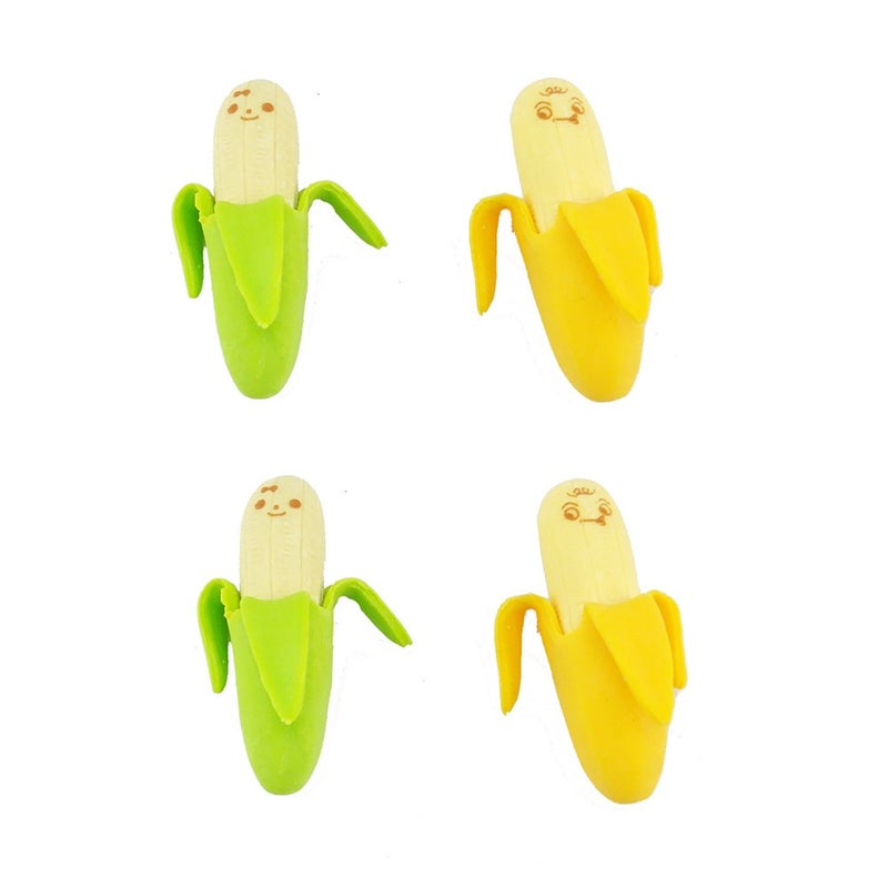 yueton?Pack of 4 Cute Funny Novelty Banana Style Pencil Eraser Rubber Stationery Kid Gift Toy - Image 1