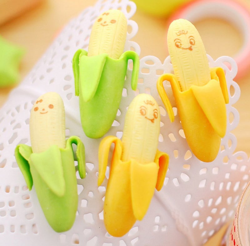yueton?Pack of 4 Cute Funny Novelty Banana Style Pencil Eraser Rubber Stationery Kid Gift Toy - Image 4