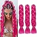 wome Hot Pink Braiding Hair 24 Inch Colored Braiding Hair Extensions for Braids 3 Packs Pink Hair Extensions High Temperature Synthetic Jumbo Crochet Braids for Kids Girls Women - Image 2