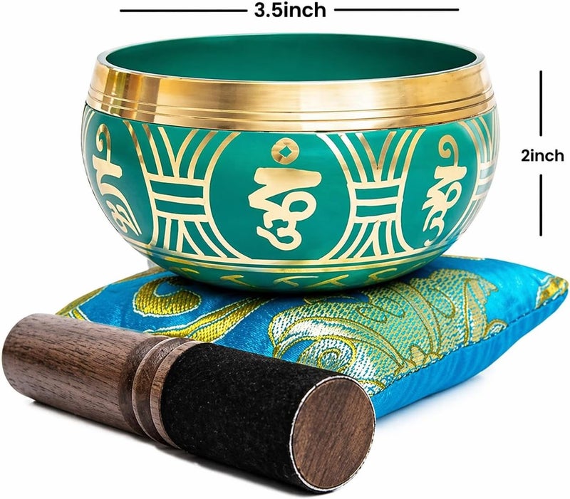 HIMALAYAN BAZAAR Tibetan Singing Bowl Set - Authentic Handcrafted Mindfulness Meditation Holistic Sound 7 Chakra Healing by Himalayan Bazaar (Turquoise) - Image 2
