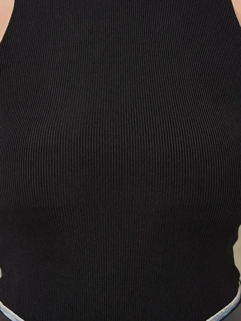 Hiccup Black Textured Halter Collar Slim Fit Bodysuit for Women | Best Price UAE