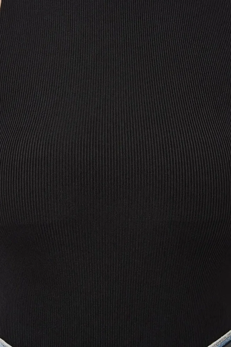 Hiccup Black Textured Halter Collar Slim Fit Bodysuit for Women | Best Price UAE