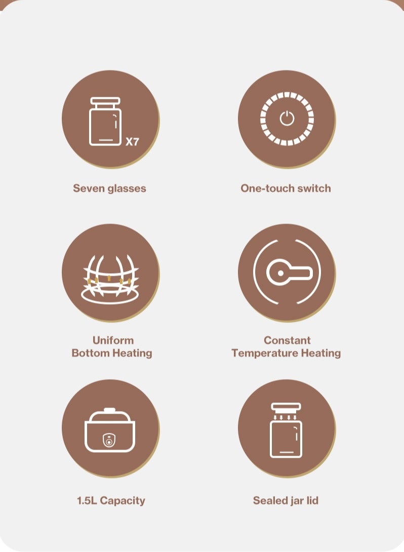 دي اس بي آلة صنع الزبادي الأوتوماتيكية بسعة 1.5 لتر – جهاز تخمير ذكي للاستخدام المنزلي مع 7 أكواب زجاجية، تحكم بدرجة الحرارة الثابتة، وضوء مؤشر لتحضير زبادي طازج وصحي - Image 3