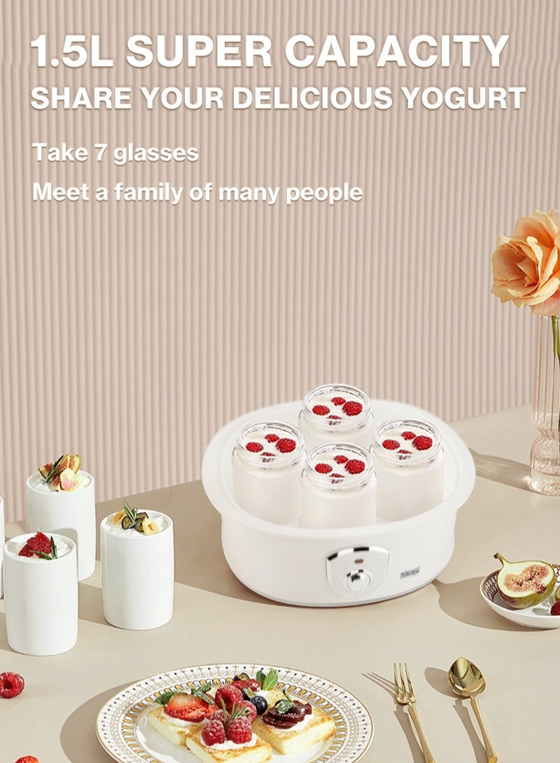 دي اس بي آلة صنع الزبادي الأوتوماتيكية بسعة 1.5 لتر – جهاز تخمير ذكي للاستخدام المنزلي مع 7 أكواب زجاجية، تحكم بدرجة الحرارة الثابتة، وضوء مؤشر لتحضير زبادي طازج وصحي - Image 4