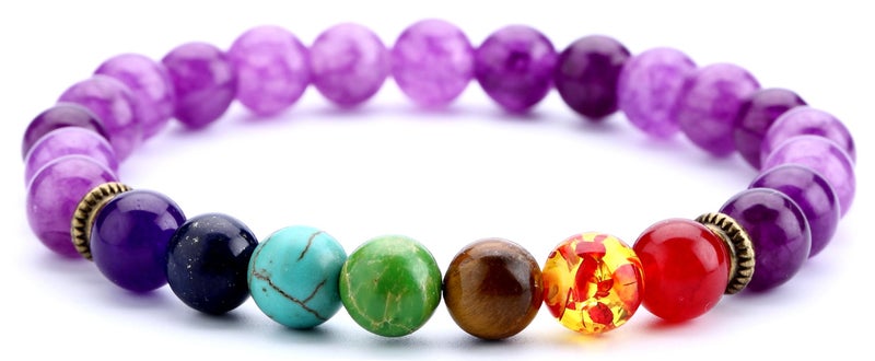 Hamoery Men Women 8mm Lava Rock 7 Chakra Beads Chakra Bracelet Braided Rope Natural Stone Yoga Bracelet Bangle - Image 1