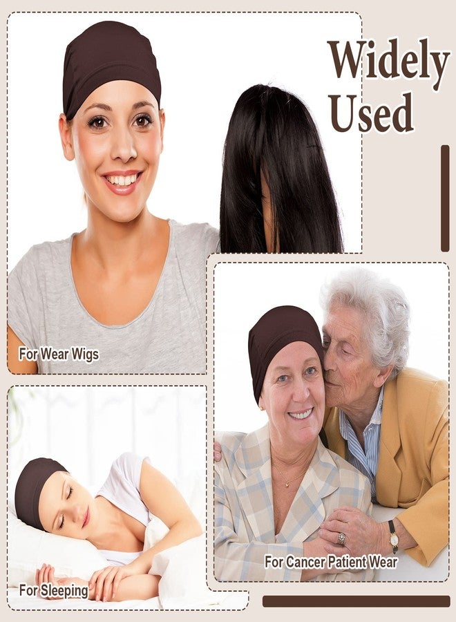 Janmercy 4 Pcs Bamboo Fiber Wig Caps Bamboo Wig Liner Skull Cap Chemo Headwear Liner Sleep Hats for Hairloss Bald Cancer Patient Women(Dark Brown,L) - Image 5