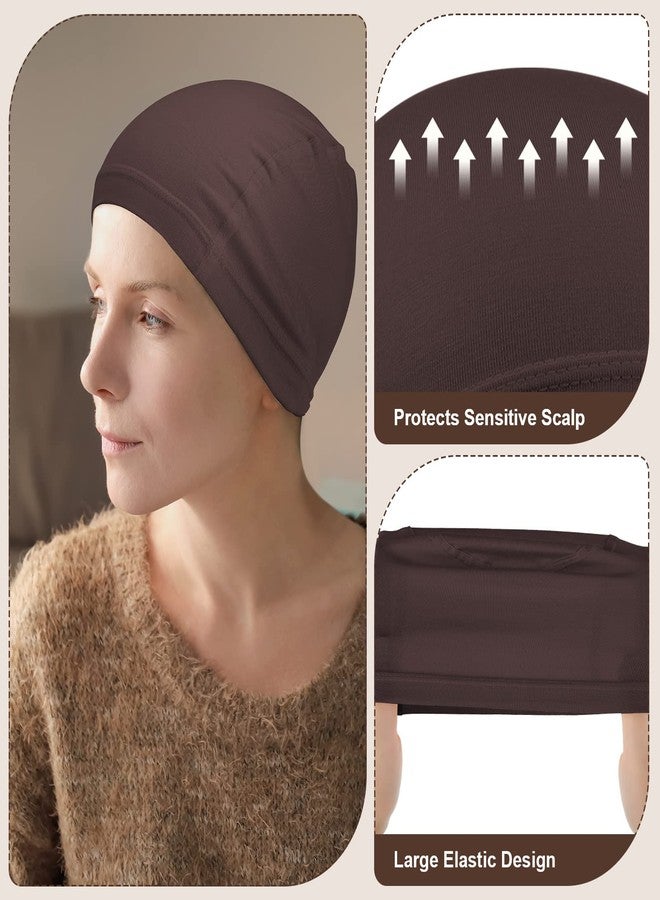 Janmercy 4 Pcs Bamboo Fiber Wig Caps Bamboo Wig Liner Skull Cap Chemo Headwear Liner Sleep Hats for Hairloss Bald Cancer Patient Women(Dark Brown,L) - Image 3