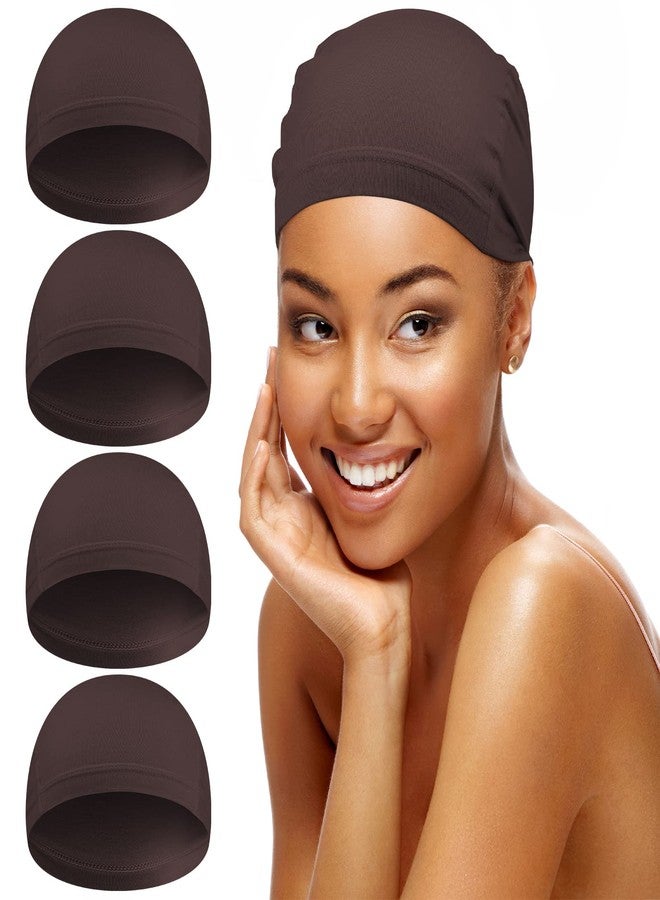 Janmercy 4 Pcs Bamboo Fiber Wig Caps Bamboo Wig Liner Skull Cap Chemo Headwear Liner Sleep Hats for Hairloss Bald Cancer Patient Women(Dark Brown,L) - Image 1