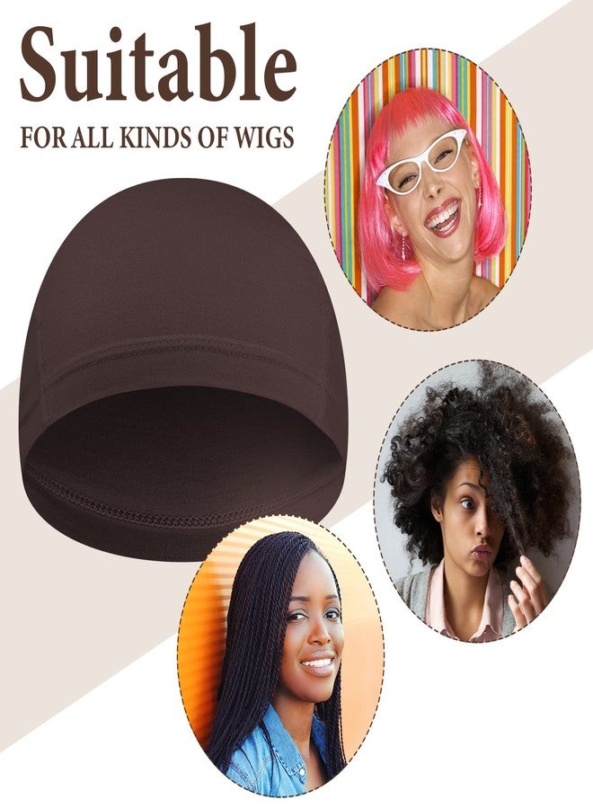 Janmercy 4 Pcs Bamboo Fiber Wig Caps Bamboo Wig Liner Skull Cap Chemo Headwear Liner Sleep Hats for Hairloss Bald Cancer Patient Women(Dark Brown,L) - Image 4