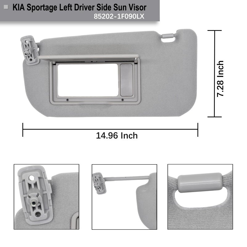 NHILES Driver Left Side Sun Visor Replacement Fits for KIA Sportage 2005-2010 Sunshade Without Light 85202-1F090LX Color Gray - Image 3