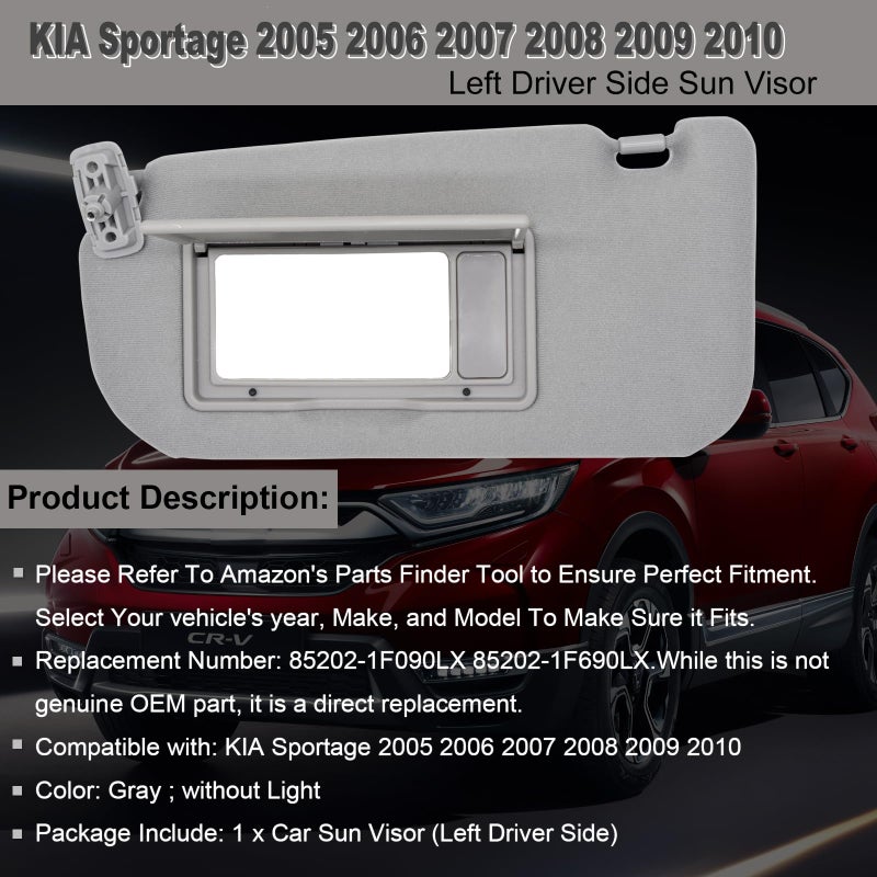 NHILES Driver Left Side Sun Visor Replacement Fits for KIA Sportage 2005-2010 Sunshade Without Light 85202-1F090LX Color Gray - Image 2