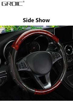 GROIC 15 Inch Universal Steering Wheel Cover Wood Grain, Stylish Leather Non-Slip Steering Wheel Protector for Men and Women Auto Interior Accessories  - Image 3