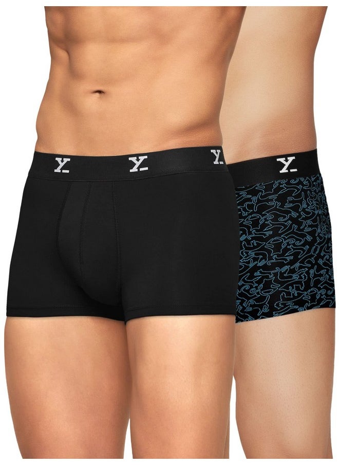 XYXX XYXX Men's Underwear Shuffle IntelliSoft Antimicrobial Micro Modal Trunk Pack of 2 (Yoga PET;Black; S)  - Image 1