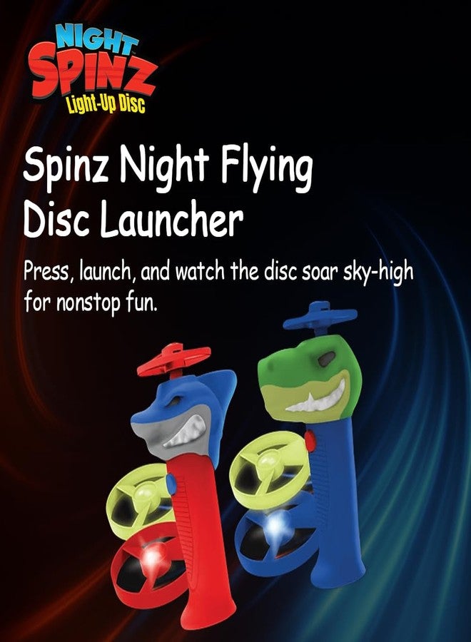 Spinz Night Shark Flying Disc Launcher, Light Up Propeller Outdoor Toy with Dinosaur Head and 2 Spinning Discs, Flies Over 30 Ft, 5+ Years - Image 2