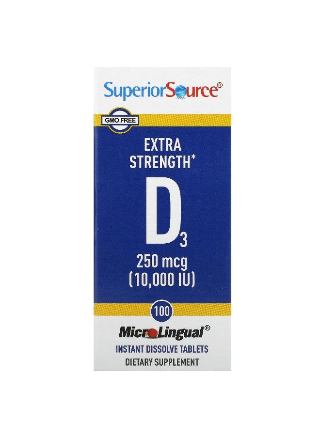 Superior Source Superior Source, D3, Extra Strength, 250 mcg (10,000 IU), 100 MicroLingual Instant Dissolve Tablets  - Image 1