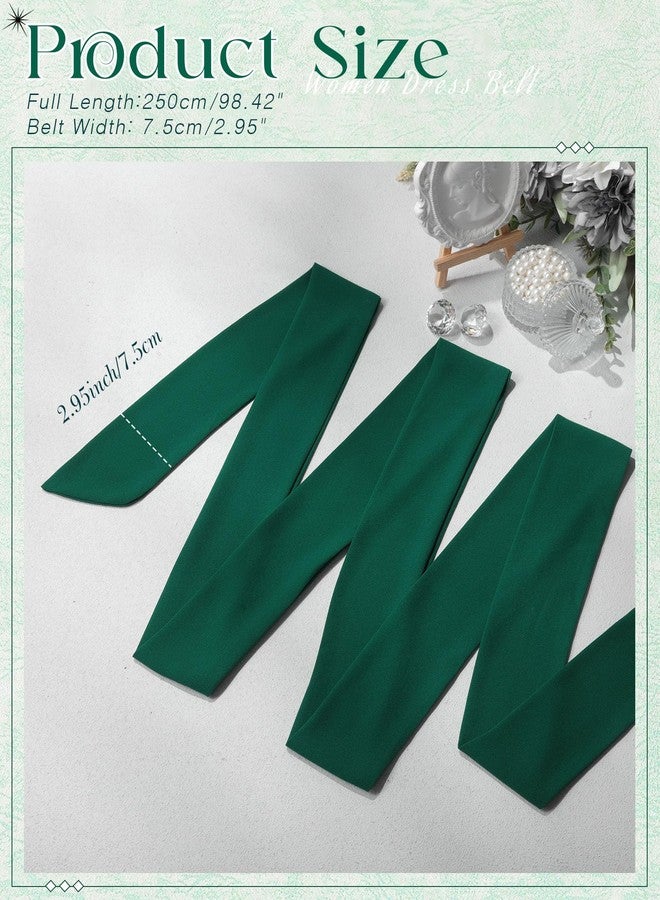 Glitopper Women Chiffon Sash Belt Dress Sash Waist Bridal Wedding Belt 50s Accessories 3'' Wide, Dark Green, approx. 3 x 98 inches/ 7.5 x 250 cm - Image 2